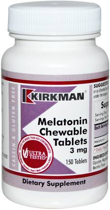 Melatonin Chewable Tablets, 3 mg, 150 Tablets by Kirkman Labs, 補充劑，褪黑激素3毫克 HK 香港