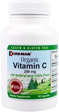 Organic Vitamin C, 250 mg, 90 Capsules by Kirkman Labs, 維生素，維生素c HK 香港