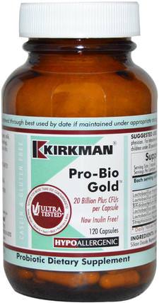 Pro-Bio Gold, Hypoallergenic, 120 Capsules (Ice) by Kirkman Labs, 冰鎮製冷產品，補充劑，益生菌 HK 香港