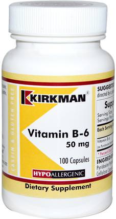 Vitamin B-6, 50 mg, 100 Capsules by Kirkman Labs, 維生素，維生素b，維生素b6 - 吡哆醇 HK 香港