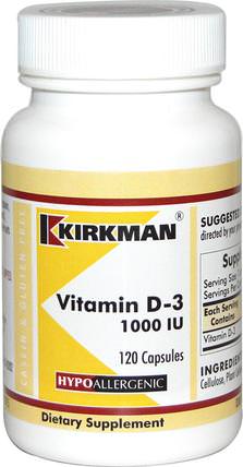 Vitamin D-3, 1000 IU, 120 Capsules by Kirkman Labs, 維生素，維生素D3 HK 香港