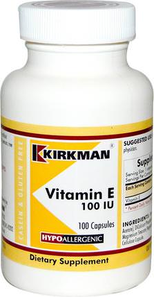 Vitamin E, 100 IU, 100 Capsules by Kirkman Labs, 維生素，維生素e HK 香港