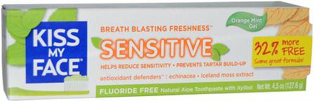 Natural Aloe Toothpaste, Sensitive, Flouride Free, Orange Mint Gel, 4.5 oz (127.6 g) by Kiss My Face, 洗澡，美容，牙膏 HK 香港