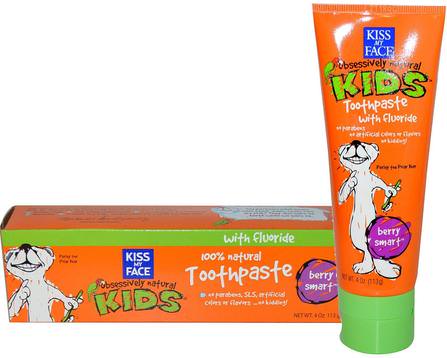 Obsessively Natural Kids, Toothpaste with Fluoride, Berry Smart, 4 oz (113 g) by Kiss My Face, 洗澡，美容，牙膏，嬰兒口腔護理 HK 香港