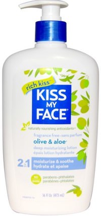 Rich Kiss, 2 In 1 Deep Moisturizing Lotion, Olive & Aloe, Fragrance Free, 16 fl oz (473 ml) by Kiss My Face, 洗澡，美容，潤膚露，身體護理 HK 香港