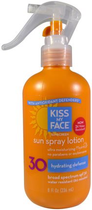 Sunscreen, Sun Spray Lotion, SPF 30, 8 fl oz (236 ml) by Kiss My Face, 洗澡，美容，防曬霜，spf 30-45，兒童和嬰兒防曬霜 HK 香港