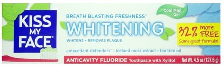 Whitening, Anticavity Fluoride Toothpaste, Cool Mint Gel, 4.5 oz (127.6 g) by Kiss My Face, 沐浴，美容，口腔牙齒護理，木糖醇口腔護理，牙膏 HK 香港