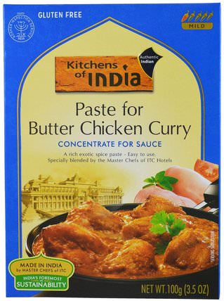 Paste for Butter Chicken Curry, Concentrate for Sauce, Mild, 3.5 oz (100 g) by Kitchens of India, 食物，醬汁和醃泡汁 HK 香港