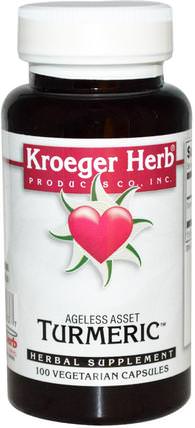 Turmeric, 100 Veggie Caps by Kroeger Herb Co, 補充劑，抗氧化劑，薑黃素 HK 香港