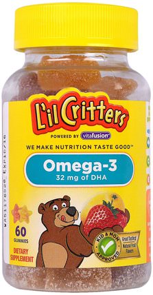 Omega-3, 60 Gummies by Lil Critters, 補充劑，efa omega 3 6 9（epa dha），dha，epa HK 香港