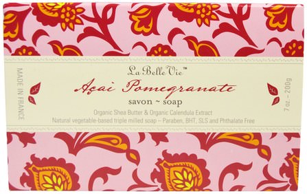 Acai Pomegranate Bar Soap, 7 oz (200 g) by La Belle Vie, 洗澡，美容，肥皂 HK 香港