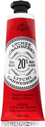 Hand Cream, Lychee Cranberry, 1 fl oz (30 ml) by La Chatelaine, 洗澡，美容，護手霜 HK 香港