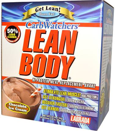 Carb Watchers Lean Body, Chocolate Ice Cream Flavor, 20 Packets, 2.29 oz (65 g) Each by Labrada Nutrition, 健康 HK 香港