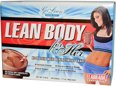 Lean Body for Her, Chocolate Ice Cream, 20 Packets, 1.7 oz (49 g) Each by Labrada Nutrition, 運動，女性運動產品，代餐奶昔 HK 香港