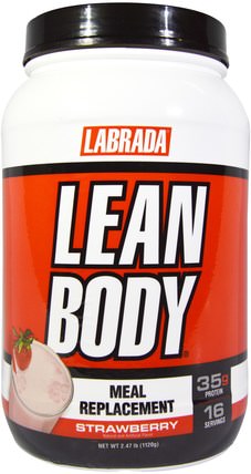 Lean Body, Meal Replacement, Strawberry, 2.47 lb (1120 g) by Labrada Nutrition, 補充劑，代餐奶昔 HK 香港