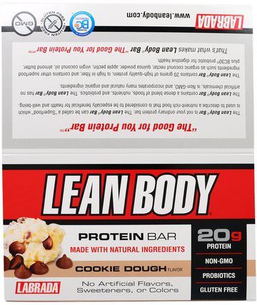 Lean Body Protein Bar, Cookie Dough Flavor, 12 Bars, 2.54 oz (72 g) Each by Labrada Nutrition, 運動，蛋白質棒 HK 香港