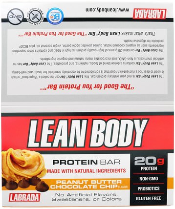 Lean Body Protein Bar, Peanut Butter Chocolate Chip Flavor, 12 Bars, 2.54 oz (72 g) Each by Labrada Nutrition, 運動，蛋白質棒，肌肉 HK 香港