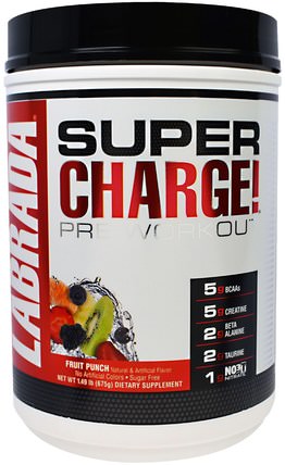 Super Charge! Pre-Workout, Fruit Punch, 1.49 lb (675 g) by Labrada Nutrition, 運動，肌肉 HK 香港