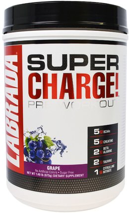 Super Charge! Pre-Workout, Grape, 1.49 lb (675 g) by Labrada Nutrition, 運動，鍛煉，肌肉 HK 香港