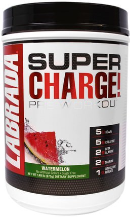 Super Charge! Pre-Workout, Watermelon, 1.49 lb (675 g) by Labrada Nutrition, 運動，鍛煉，肌肉 HK 香港