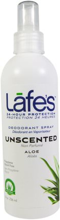Deodorant Spray, Aloe, Unscented, 8 oz (236 ml) by Lafes Natural Body Care, 洗澡，美容，除臭噴霧，腳部護理 HK 香港