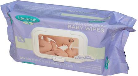 Clean & Condition Baby Wipes, 80 Wipes, 7.9 x 6.9 in (20 x 17.5 cm) by Lansinoh, 洗澡，美容，兒童健康，嬰兒濕巾 HK 香港