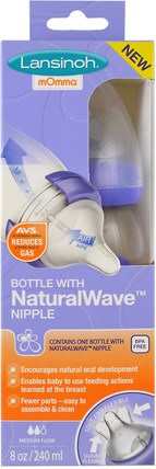 Natural Wave Nipple Bottle, Medium Flow, 8 oz (240 ml) by Lansinoh, 兒童健康，嬰兒餵養 HK 香港