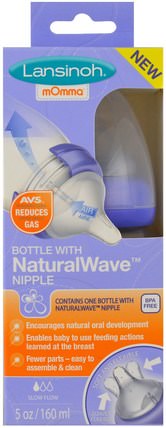 Natural Wave Nipple Bottle, Slow Flow, 5 oz (160 ml) by Lansinoh, 兒童健康，嬰兒餵養 HK 香港