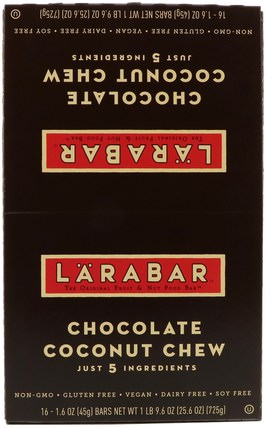 Chocolate Coconut Chew, 16 Bars, 1.6 oz (45 g) Each by Larabar, larabar，食物，健康零食 HK 香港
