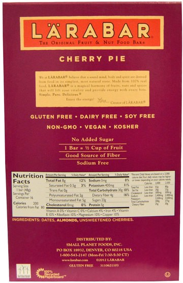larabar，食物，健康零食，營養棒 - Larabar, Cherry Pie, 16 Bars, 1.7 oz (48 g) Each