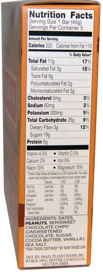 larabar，食物，健康零食，營養棒 - Larabar, Peanut Butter Chocolate Chip, 5 Bars, 1.6 oz (45 g) Each