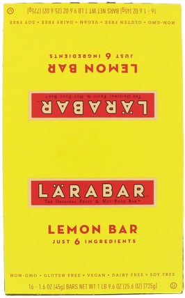 Lemon Bar, 16 Bars, 1.6 oz (45 g) Each by Larabar, larabar，食物，健康零食 HK 香港