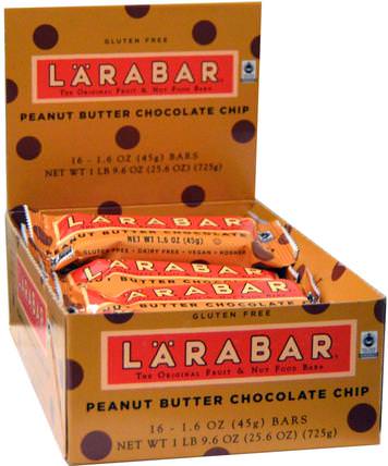 Peanut Butter Chocolate Chip, 16 Bars, 1.6 oz (45 g) Per Bar by Larabar, larabar，食物，健康零食，營養棒 HK 香港