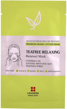 Teatree Relaxing Renewal Mask, 1 Mask, 25 ml by Leaders, 美容，面膜，面膜 HK 香港