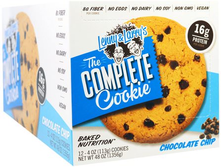 The Complete Cookie, Chocolate Chip, 12 Cookies, 4 oz (113 g) Each by Lenny & Larrys, 運動，蛋白質棒 HK 香港