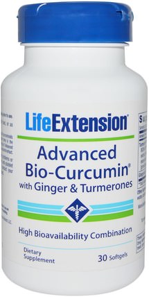 Advanced Bio-Curcumin, with Ginger & Turmerones, 30 Softgels by Life Extension, 補充劑，抗氧化劑，薑黃素 HK 香港