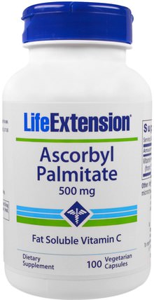 Ascorbyl Palmitate, 500 mg, 100 Veggie Caps by Life Extension, 維生素，維生素C抗壞血酸棕櫚酸酯（c酯） HK 香港