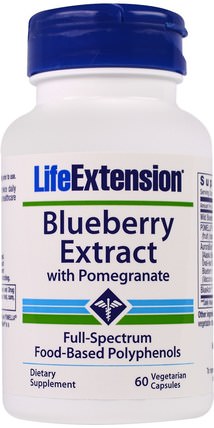 Blueberry Extract with Pomegranate, 60 Veggie Caps by Life Extension, 補充劑，抗氧化劑，藍莓 HK 香港