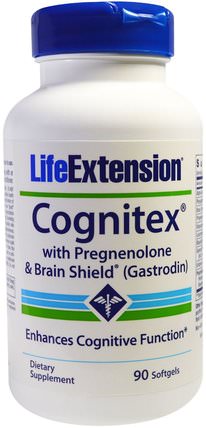 Cognitex with Pregnenolone & Brain Shield (Gastrodin), 90 Softgels by Life Extension, 補充劑，孕烯醇酮，αgpc（甘油磷酸膽鹼） HK 香港