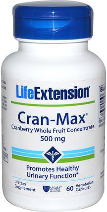 Cran-Max, Cranberry Whole Fruit Concentrate, 500 mg, 60 Veggie Caps by Life Extension, 補充劑，抗氧化劑，蔓越莓 HK 香港