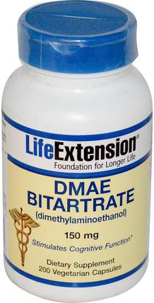 DMAE Bitartrate, 150 mg, 200 Veggie Caps by Life Extension, 補品，dmae，健康 HK 香港