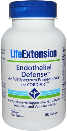 Endothelial Defense With Full-Spectrum Pomegranate And Cordiart, 60 Softgels by Life Extension, 補充劑，抗氧化劑，石榴汁提取物，健康，心臟心血管健康 HK 香港