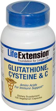 Glutathione, Cysteine & C, 100 Veggie Caps by Life Extension, 補充劑，l穀胱甘肽，氨基酸 HK 香港