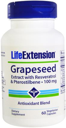 Grapeseed Extract, with Resveratrol & Pterostilbene, 100 mg, 60 Veggie Caps by Life Extension, 補充劑，抗氧化劑，葡萄籽提取物 HK 香港