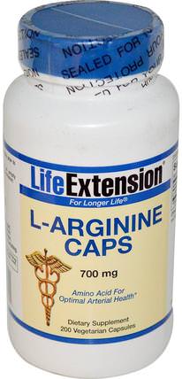 L-Arginine Caps, 700 mg, 200 Veggie Caps by Life Extension, 補充劑，氨基酸，精氨酸 HK 香港