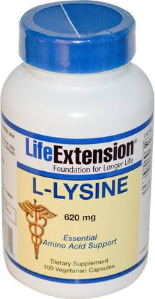 L-Lysine, 620 mg, 100 Veggie Caps by Life Extension, 補充劑，氨基酸，l賴氨酸 HK 香港