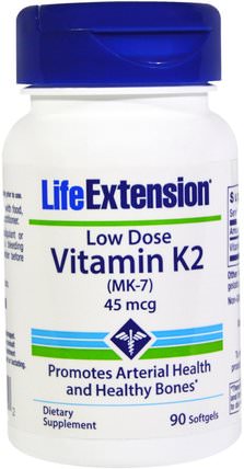 Low Dose Vitamin K2 (MK-7), 45 mcg, 90 Softgels by Life Extension, 維生素，維生素K HK 香港