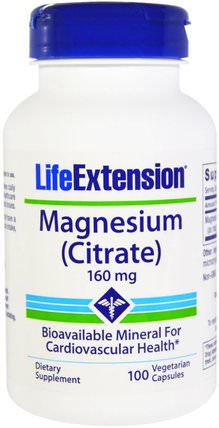 Magnesium (Citrate), 160 mg, 100 Veggie Caps by Life Extension, 補充劑，礦物質，檸檬酸鎂 HK 香港