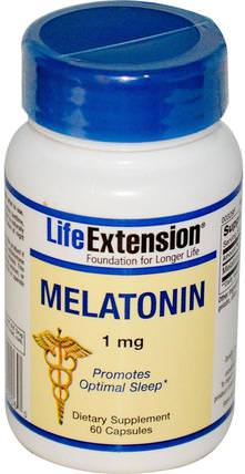 Melatonin, 1 mg, 60 Capsules by Life Extension, 補充劑，睡眠，褪黑激素 HK 香港