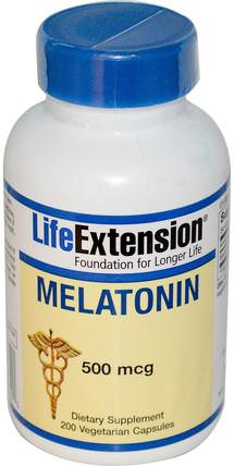 Melatonin, 500 mcg, 200 Veggie Caps by Life Extension, 補充劑，睡眠，褪黑激素 HK 香港